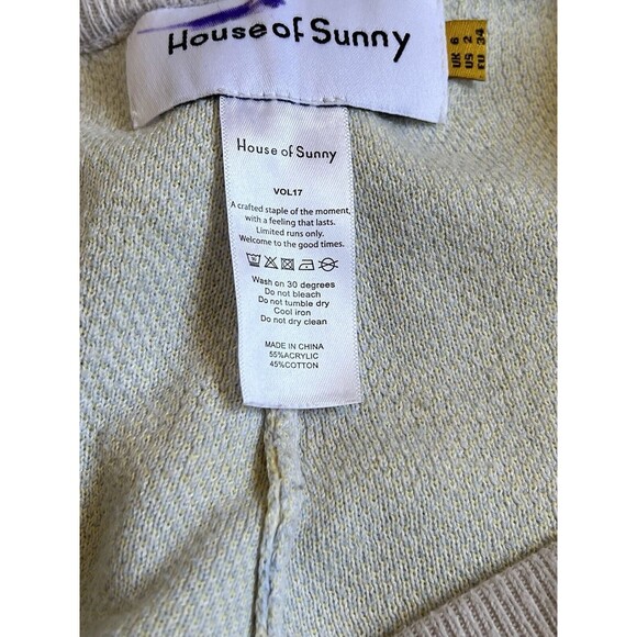 House of Sunny Retro Yellow Floral Knit Pants Size 2 - Picture 9 of 10